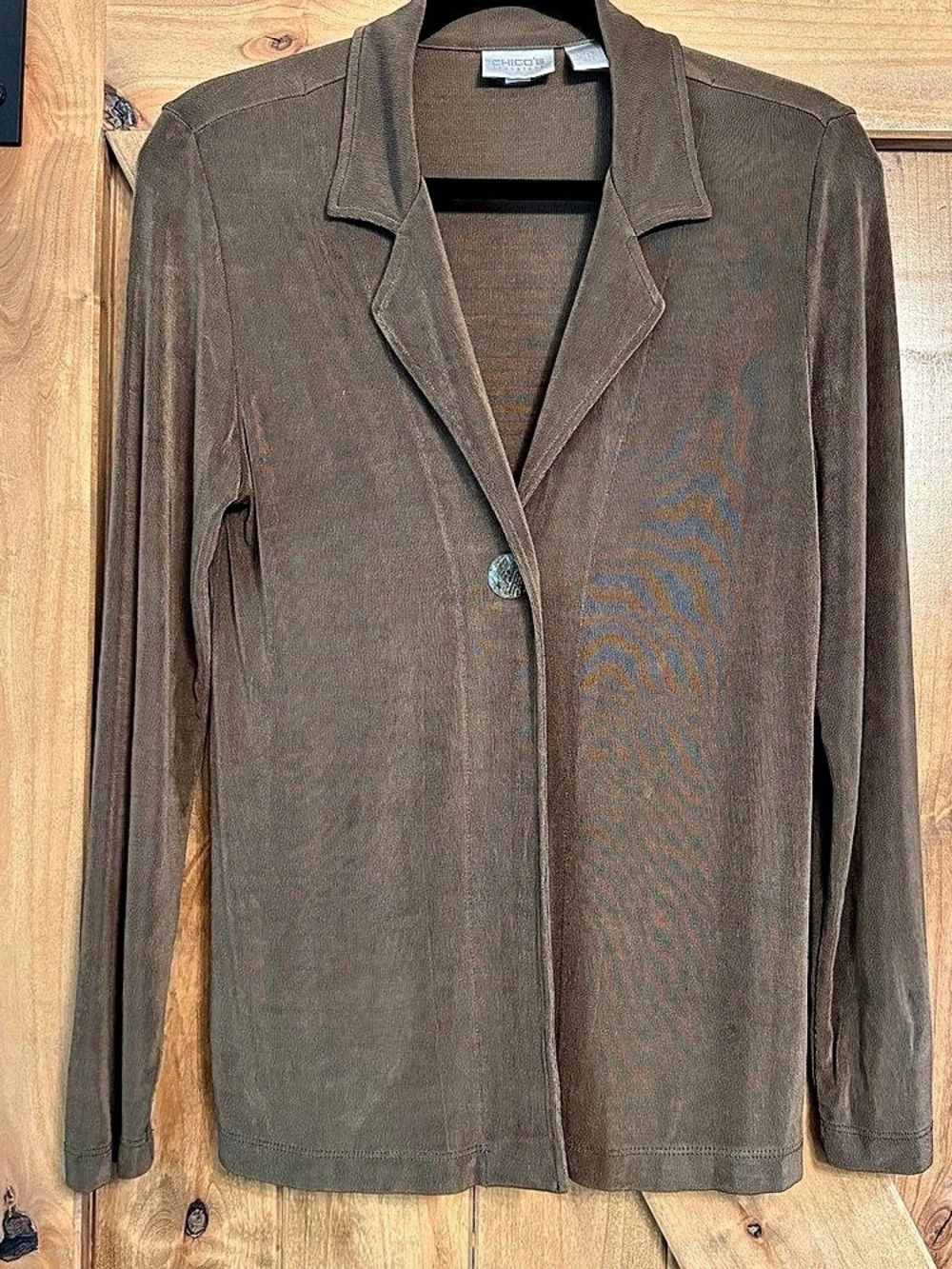 Chico's Travelers Olive Brown Single Button Jacket Size 0 Sm